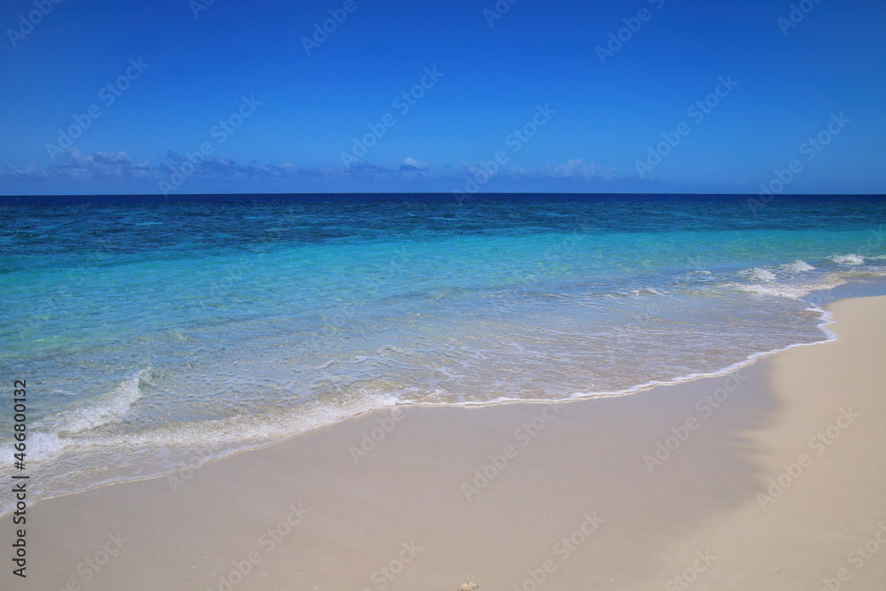 Sandy beach at Gee island in Ouvea lagoon, Loyalty Islands, New Caledonia