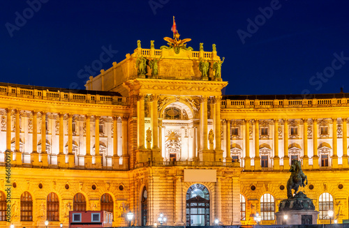 Photography Hofburg palace on Heldenplatz square at night, Vienna, Austria