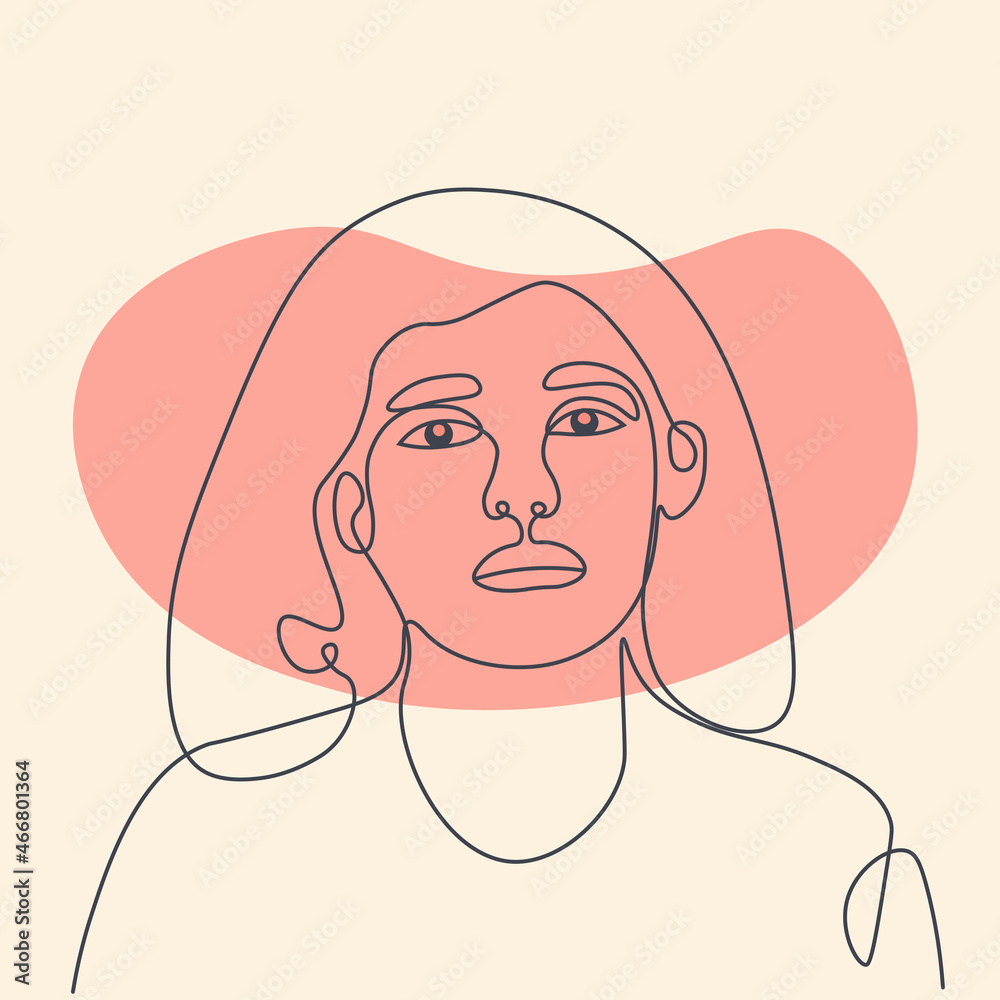 Abstract poster with minimal woman face.One line drawing style. Portrait minimalistic style. For beauty concept, t-Shirt Print, postcard, poster. Vector illustration. Abstract poster with minimal woman face.One line drawing style. Portrait minimalistic style. For beauty concept, t-Shirt Print, postcard, poster. Vector illustration.