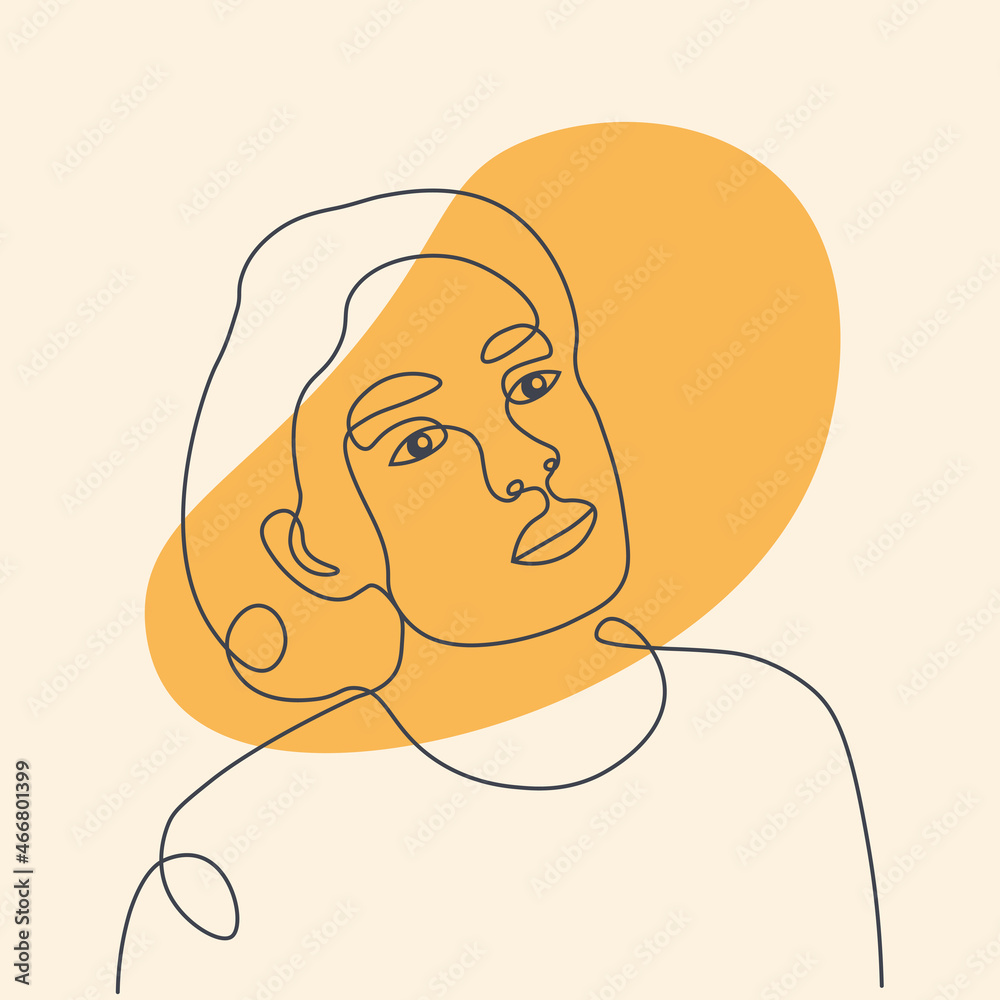 Abstract poster with minimal woman face.One line drawing style ...