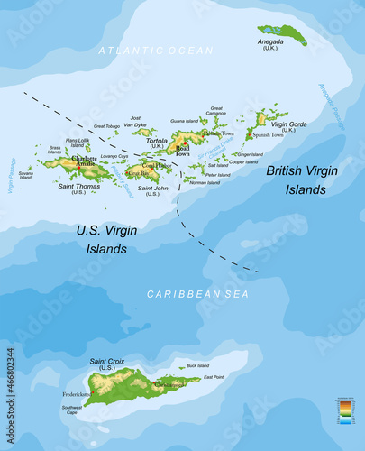 U.S. and British Virgin islands physical map