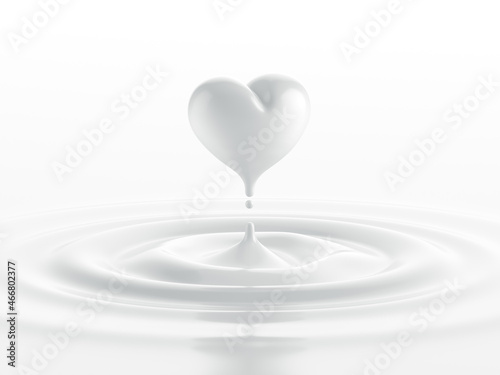 Drop of milk in form of heart. Healthy food conceptual symbol. 3D render