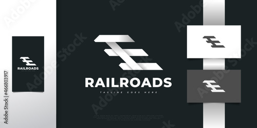 Railroads Logo Design with Initial Letter E. E Logo or Symbol with Railroads Concept