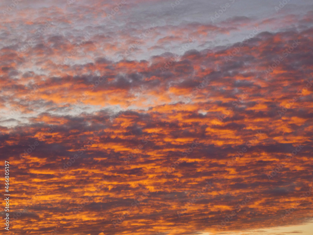 Fototapeta premium Magnificent morning sky just after sunrise with orange colored clouds 