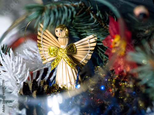 Straw angel inside the christmas decoration