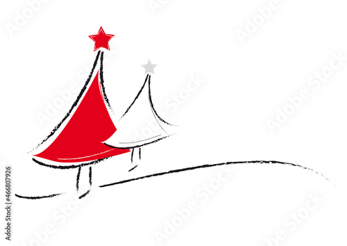 zwei moderne weihnachtsbäume in rot und schwarz