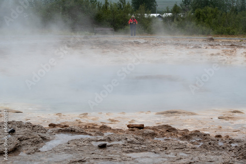 Landscape of steam coming off of Geysir Golden Circle Iceland
