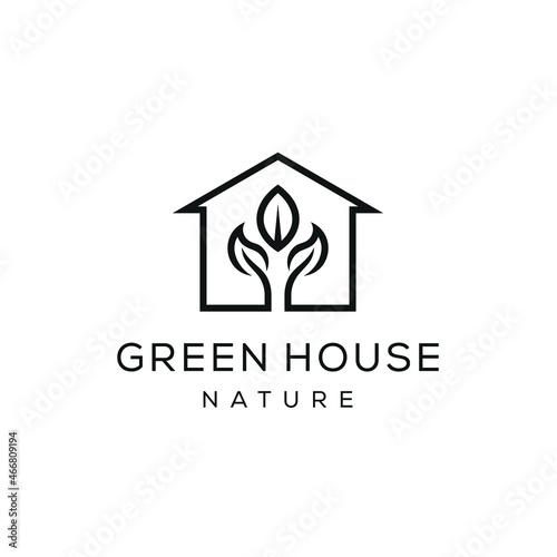 Home and Green Leaves Natural logo design 