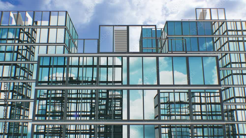 Real Estate Abstract Building Process Time Lapse. Many Skyscrapers Growing Up Fast Under the Clouds Running. Buildings Rising 3d Animation with Green Screen Mask. 4k UHD 3840x2160
