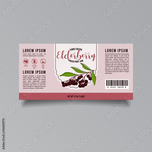 Elderberry jam label template. Abstract modern vector packaging design layout. Isolated