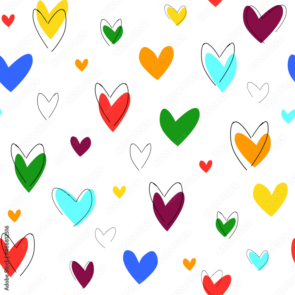 Seamless heart pattern in rainbow colors. The concept is an ornament of love, equality, tolerance, acceptance of LGBT communities. Print for Valentine's Day. Vector graphics.