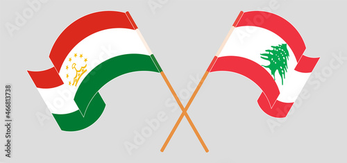 Crossed flags of Tajikistan and the Lebanon. Official colors. Correct proportion