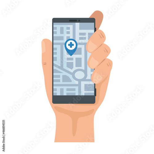 hand with smartphone guide