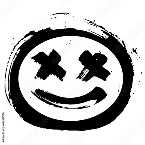 Hand drawn smile emoji face. Grunge black ink brush stroke isolated on white background. Vector illustration