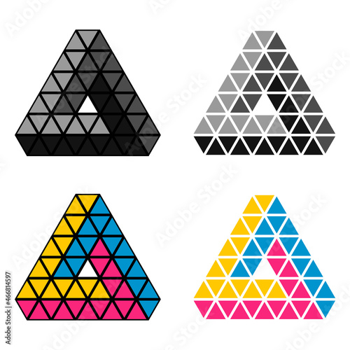 Penrose triangle geometric optical illusion  icon, logo, sign, symbol. Set infinity concept form. Vector illustration