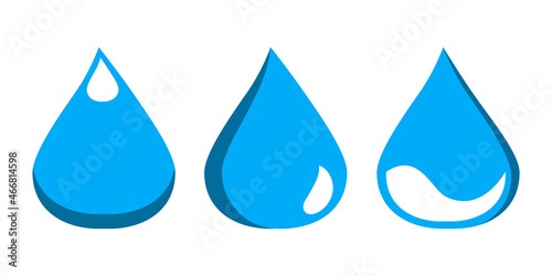 Blue water drop icon  logo  sign  symbol set. Flat droplet shapes isolated on white background. Vector illustration