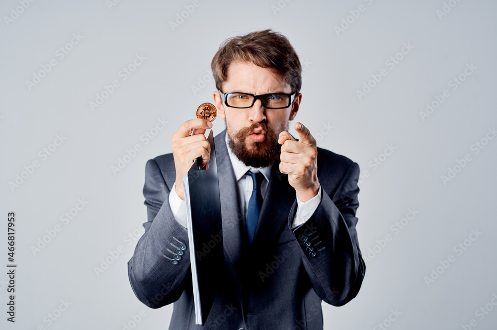 bearded man cryptocurrency in the hands of finance virtual money isolated background bearded man cryptocurrency in the hands of finance virtual money isolated background