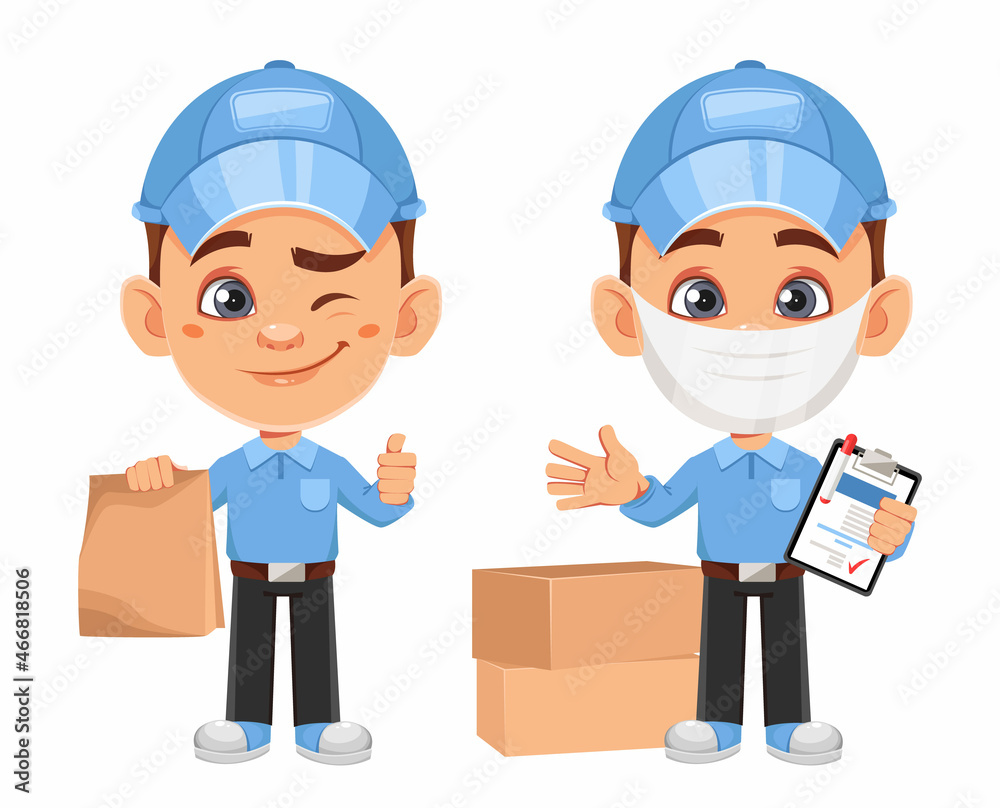 Courier cartoon character. Funny delivery man