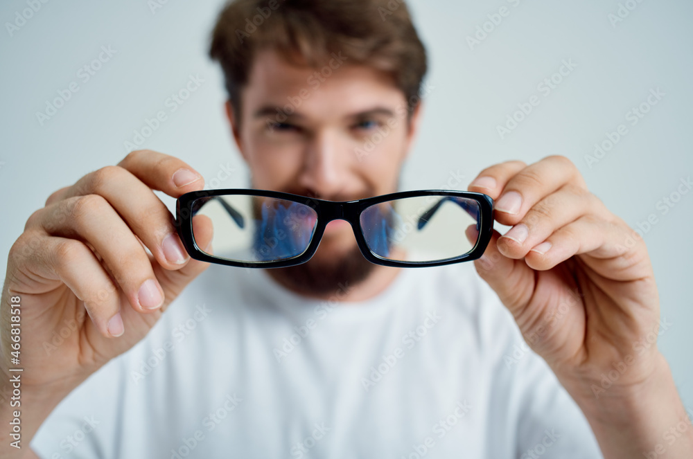 sick man with poor eyesight health problems isolated background sick man with poor eyesight health problems isolated background