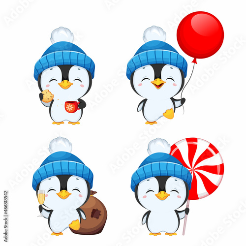 Cute penguin cartoon character. Funny penguin