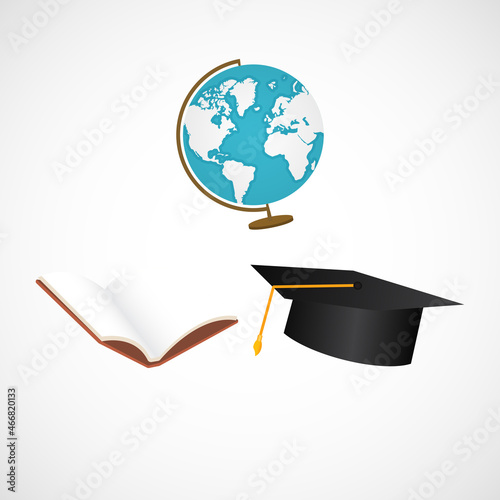 Set of education icons Toga hat book and globe on isolated background