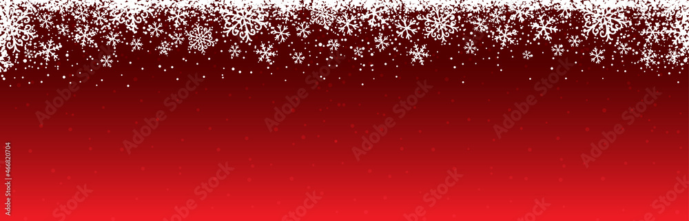 Red christmas banner with white snowflakes. Merry Christmas and Happy New Year greeting banner. Horizontal new year background, headers, posters, cards, website. Vector illustration Red christmas banner with white snowflakes. Merry Christmas and Happy New Year greeting banner. Horizontal new year background, headers, posters, cards, website. Vector illustration