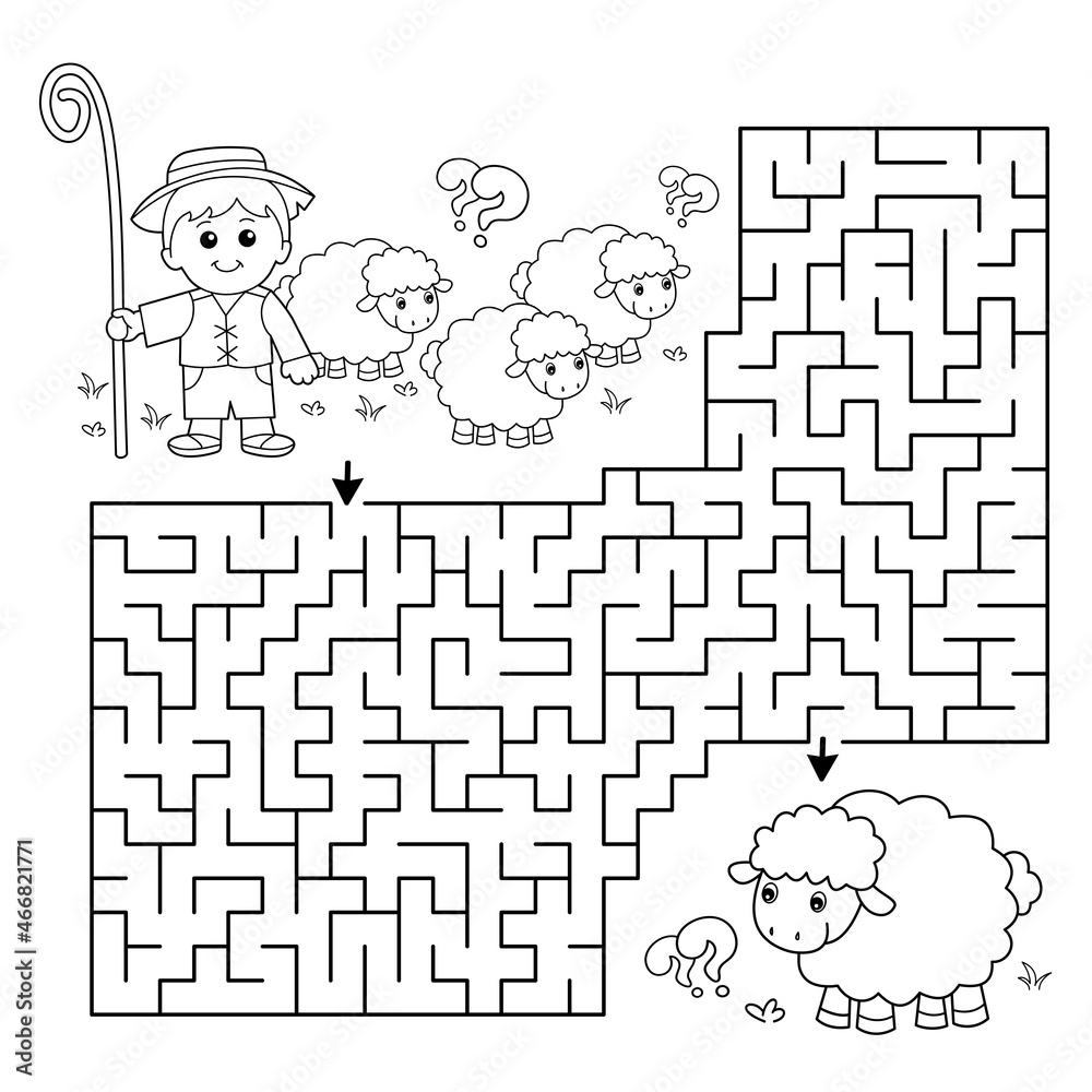 Maze or Labyrinth Game. Puzzle. Coloring Page Outline Of cartoon ...