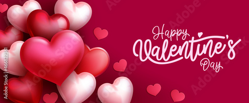 Valentine's greeting vector background design. Happy valentines day text with romantic floating hearts elements for valentine celebration messages banner. Vector illustration.
