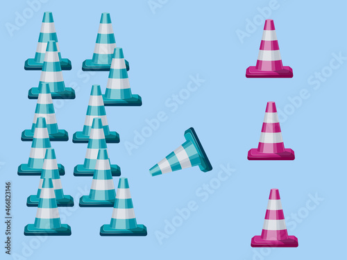Pink and blue traffic cones, equipment for safety