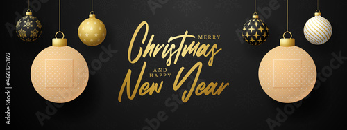 Healthy Christmas and happy new year coronavirus ball banner. Creative concept Christmas events and holidays during a pandemic with cross medical plaster Vector illustration. Covid-19 prevention