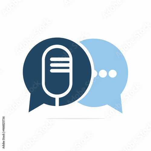 Podcast talk vector logo design. Chat logo design combined with podcast mic.