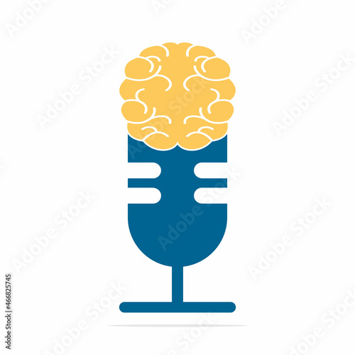 Brain podcast logo design. Broadcast entertainment business logo template vector illustration.