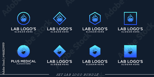lab logo science laboratorychemistry  bundle vector icon concept universal symbol Premium