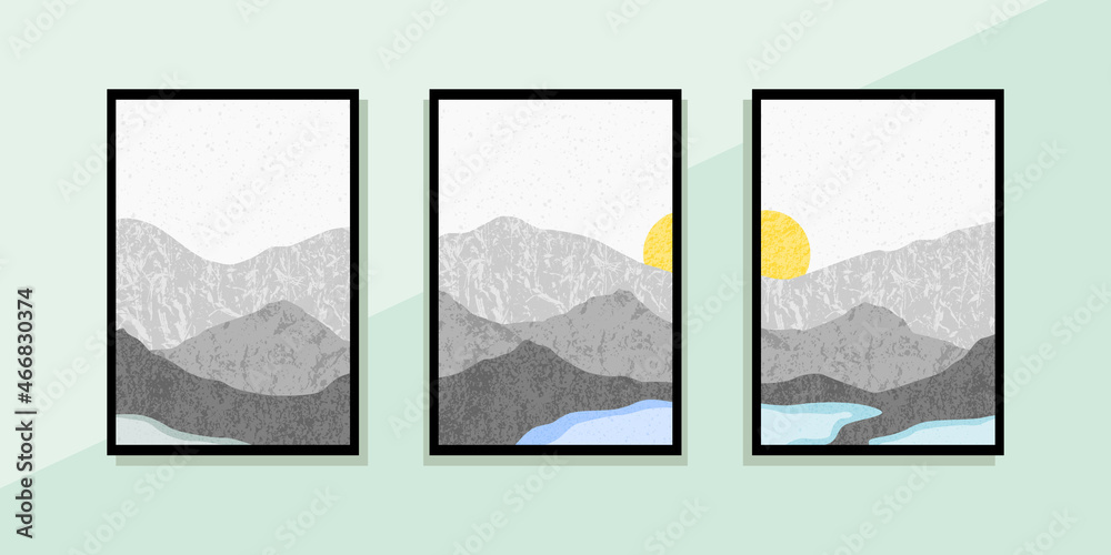 Set of abstract mountain painting. abstract art background. Premium Vectors