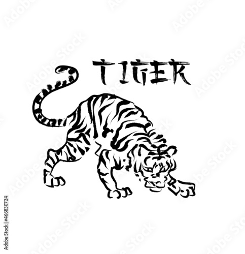 Tiger animal on white background. Brush stroke effect. Use it for card, poster or package print design. Vector illustration.