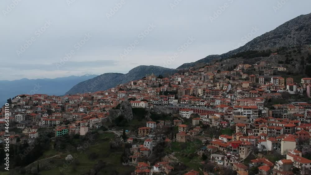 Aerial view of the picturesque village of Arachova, Boeotia, Greece Aerial view of the picturesque village of Arachova, Boeotia, Greece