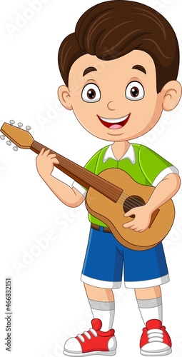 Cartoon little boy playing a guitar