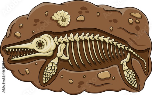Illustration of cartoon dinosaur fossil