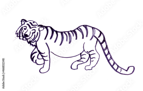 Fototapeta Naklejka Na Ścianę i Meble -  tiger symbol of the year 2022 graphic black and white line drawing