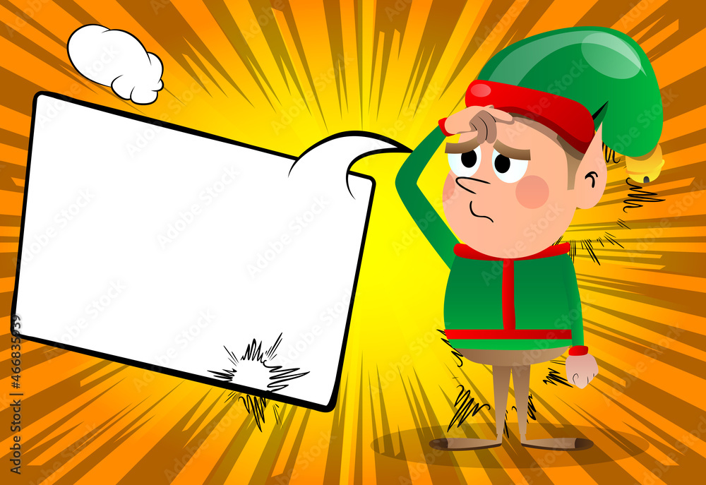 Christmas Elf confused, scratching his head. Vector cartoon character illustration of Santa Claus's little worker, helper. Christmas Elf confused, scratching his head. Vector cartoon character illustration of Santa Claus's little worker, helper.