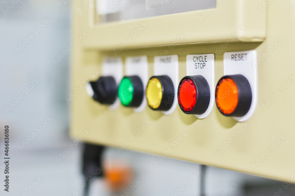 Buttons to control the operation of machines in the manufacturing industry Buttons to control the operation of machines in the manufacturing industry