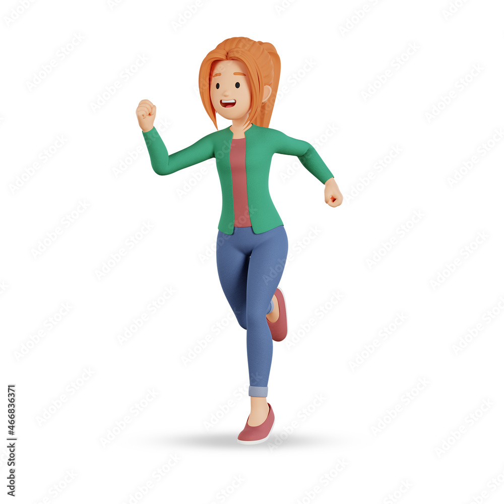 3d render female character running pose