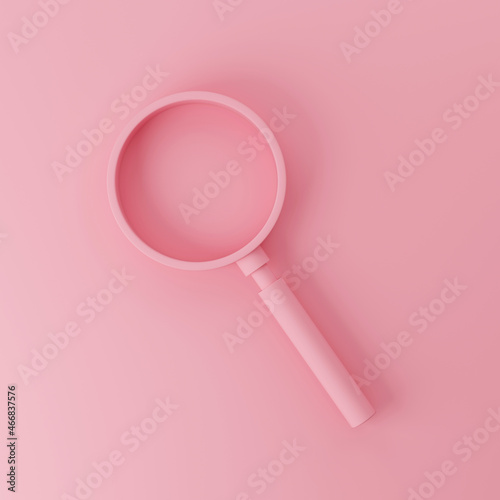 Magnifying glass on pink background. Searching information data in smart phone on internet networking concept. 3d rendering illustration