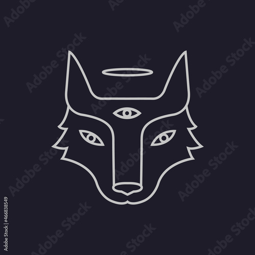 Cute shaman wolf line art illustration. Simple wolf design.