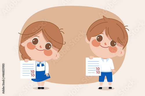 Excellent student with good grade in test. Asian student uniform.