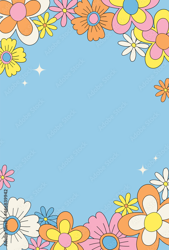 vector background with retro flowers for social media posts, banner, card design, etc.
