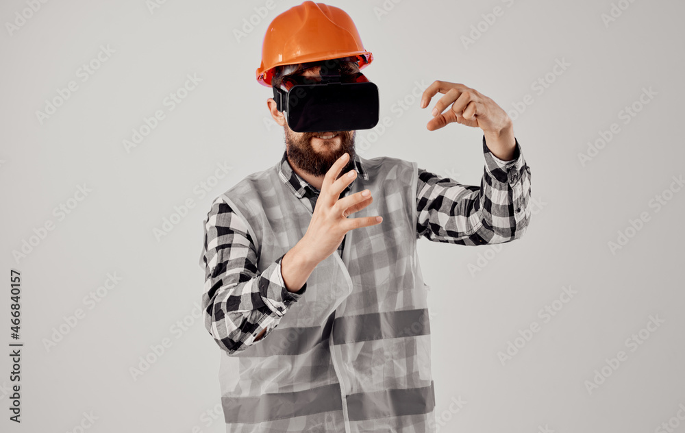 engineer in virtual reality glasses innovation light background engineer in virtual reality glasses innovation light background