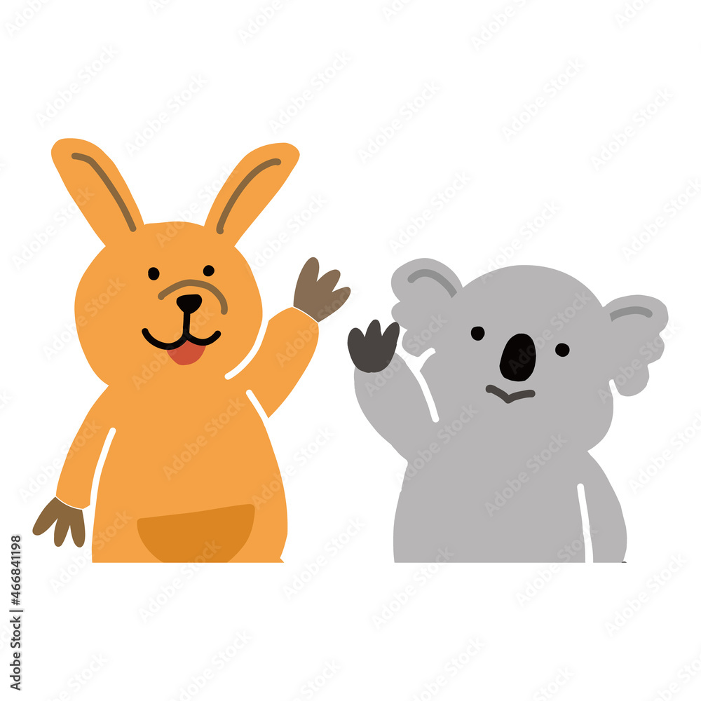 Obraz premium 挨拶するカンガルーとコアラのゆるいベクターイラスト