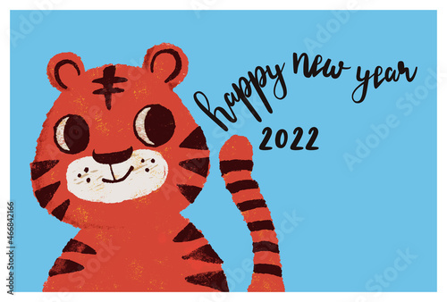 シンプルな寅の年賀状（ヨコ）。ベクターイラスト。2022年。HAPPY NEW YEAR.
