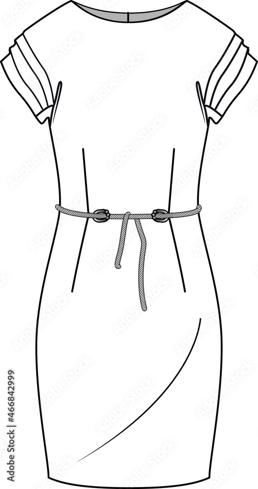 short sleeve bodycon dress flat sketch vector illustration Stock Vector